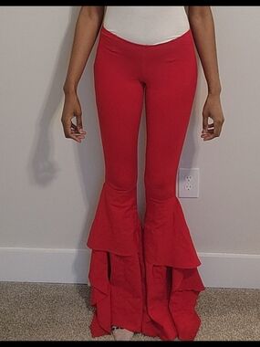 Hanifa Red Ruffle Flare Pants - Women's Statement Trousers